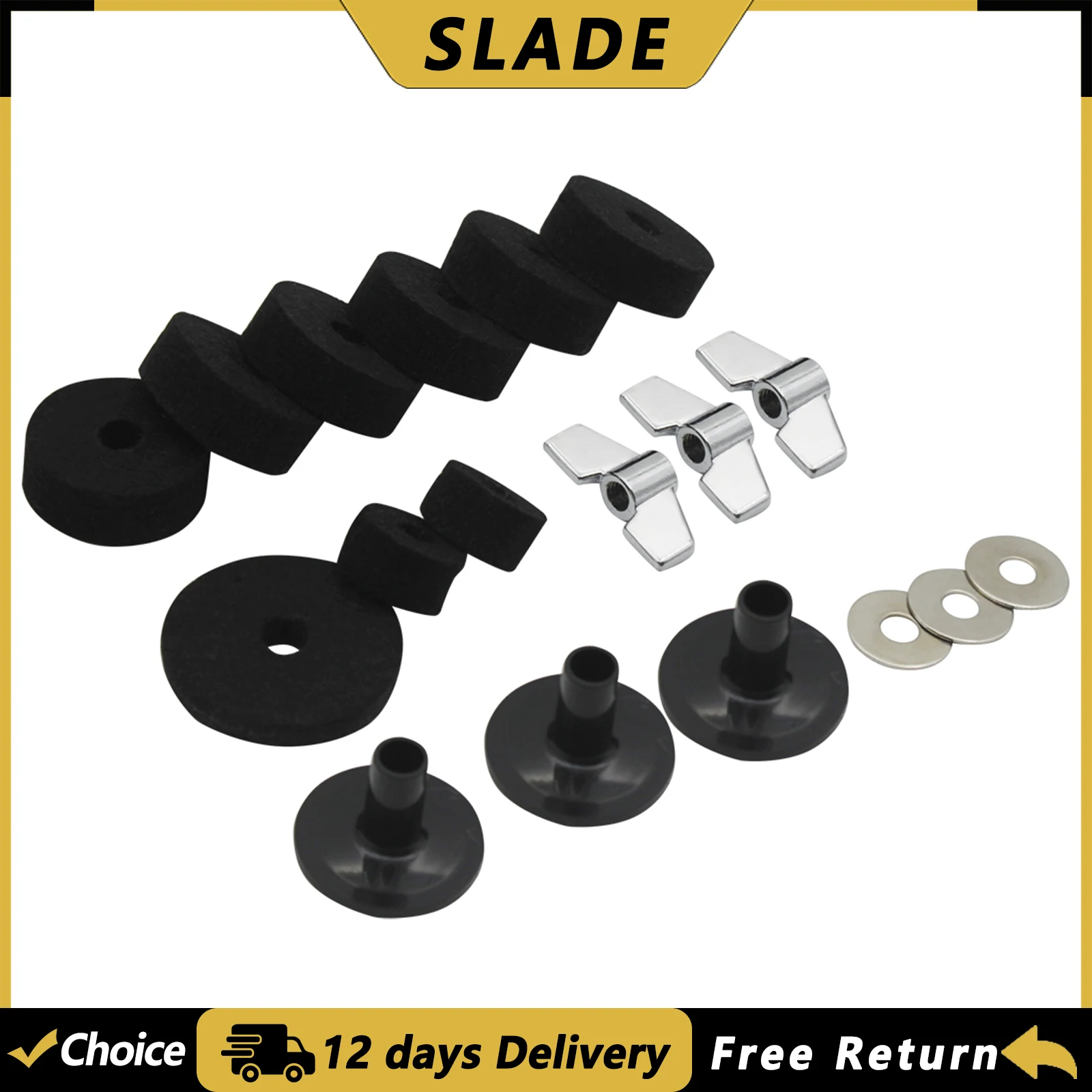 SLADE Becken Standhülsen Filze Pad 18 Stück/Set mit Unterlegscheibe Basis Flügelmuttern Ersatz für Trommel Hi-Hat Beckenständer Zubehör