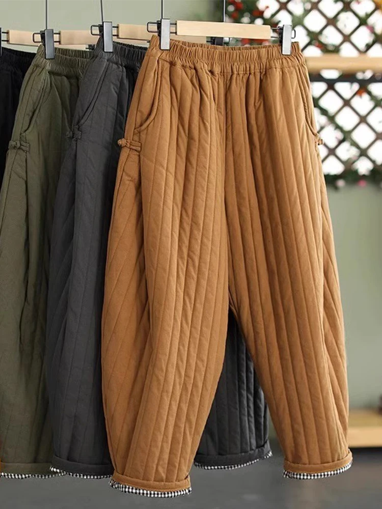 

Брюки Харлан на пуговицах в стиле ретро, тонкая уличная одежда, женская зимняя повседневная свободная посадка, цельная одежда