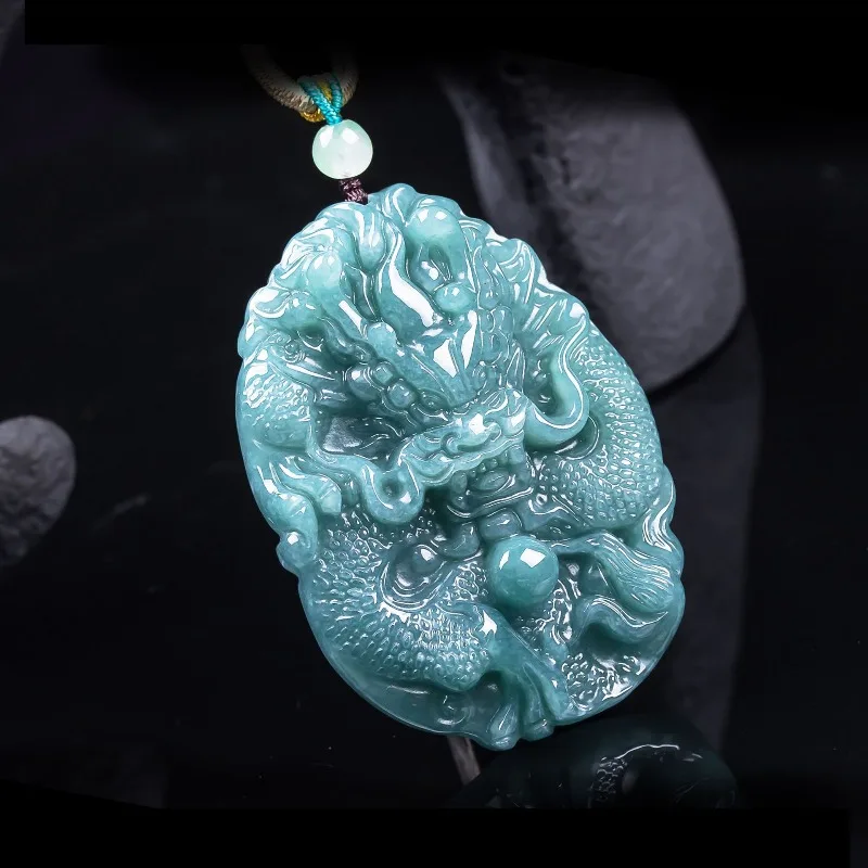 Natural A-grade Jadeite Ruilong Play Pearl Divine Dragon Protector Main Brand Jade Stone Old High Ice Pendant Stable