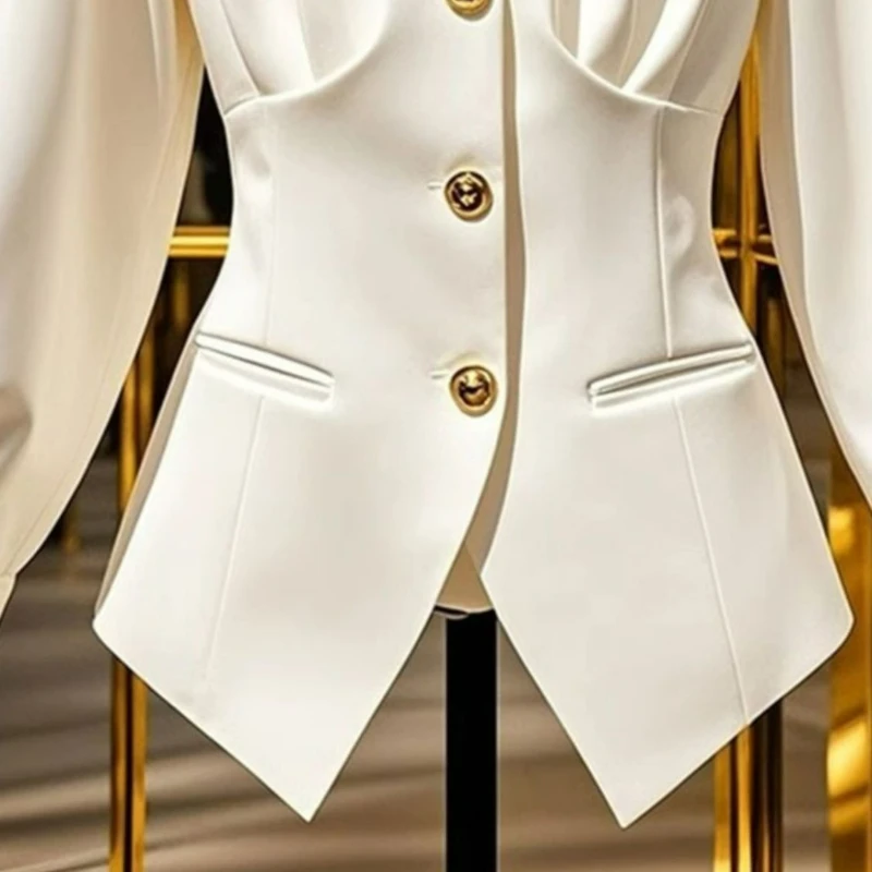 قميص خصر مشدود على الطراز الفرنسي لأزياء الربيع مع قميص أبيض فاخر وراقي فريد وجميل للغاية
