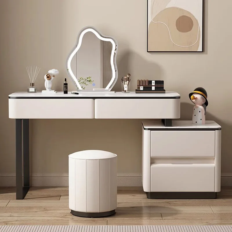 Woman Dressing Table Nightstand Glass Top Vanity Nail Salon Furniture Bedside Drawers Wooden Makeup Stand Chest Chair Vestidores