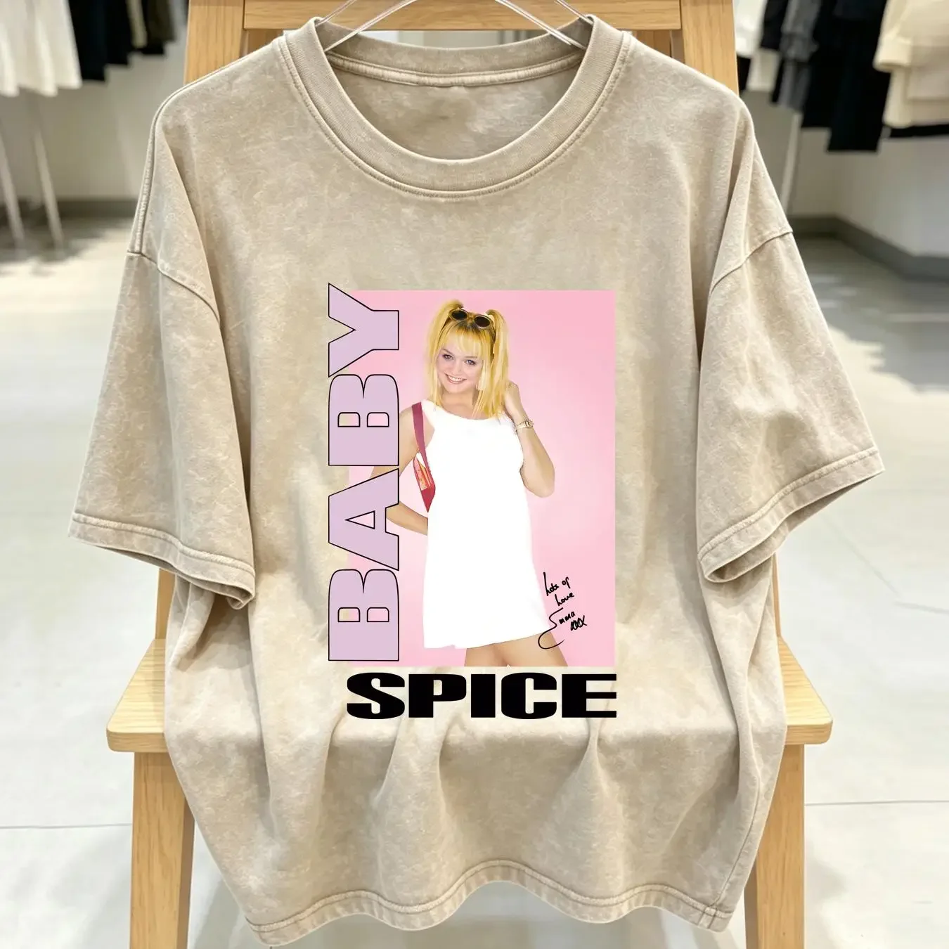 washed T Shirt Baby Spice Girl White S 5XL VE037 long or short sleeves vintage Washed streetwear Slightly homme Unisex Soft
