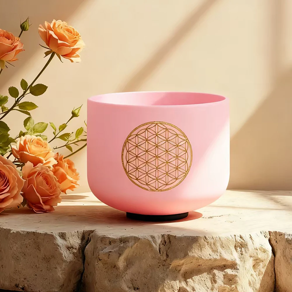 Hye-eun Life of Flower Design 8inch C note 528hz Frosted Crystal Singing Bowl Meditation Musical Instruments Sound Chakra Bowls