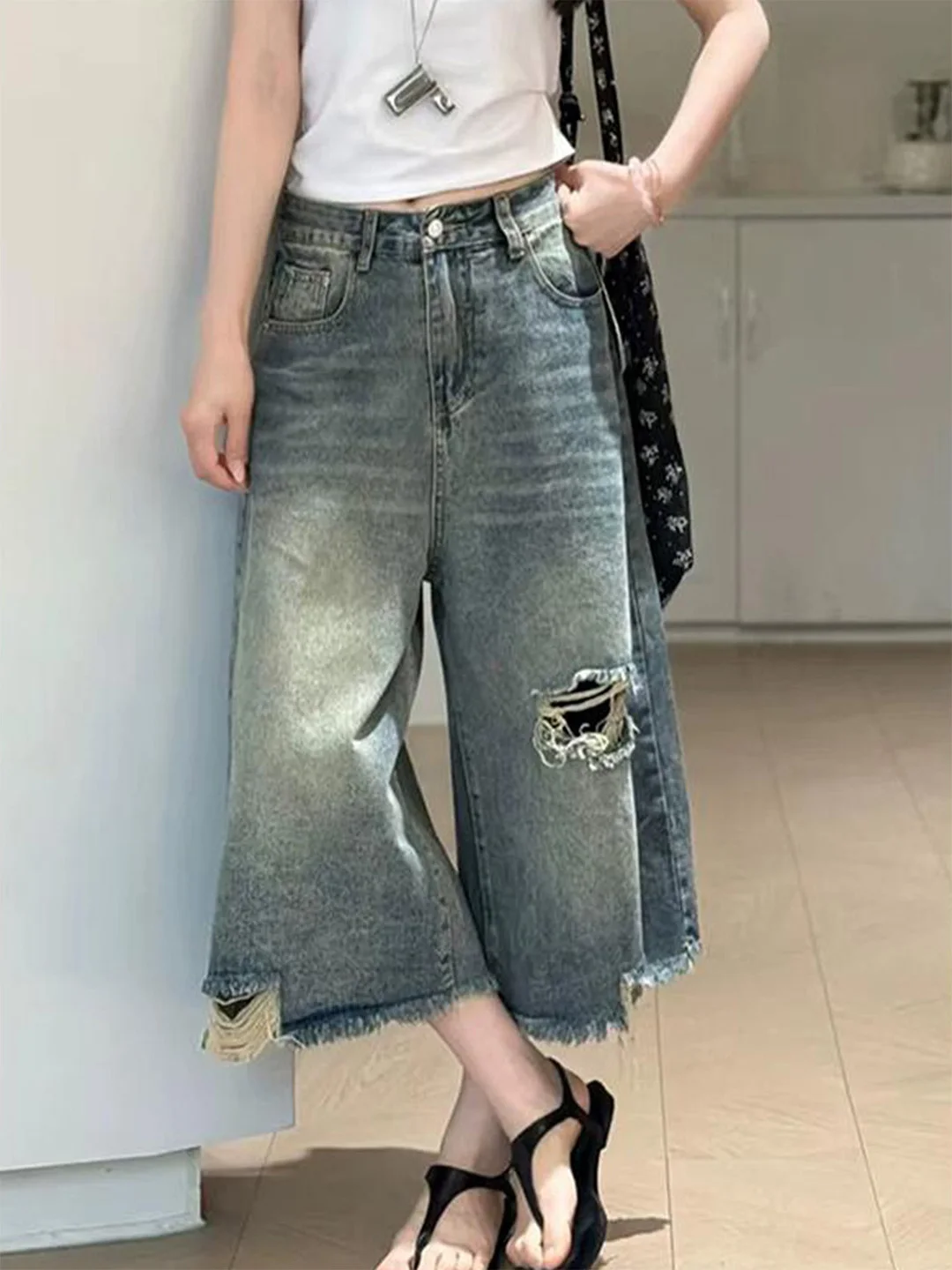 

Summer 2026 plus Size High Waist Loose Thin Denim Jeans Women's Vintage Wide Leg Pants Casual Pure Color Wear Resistant