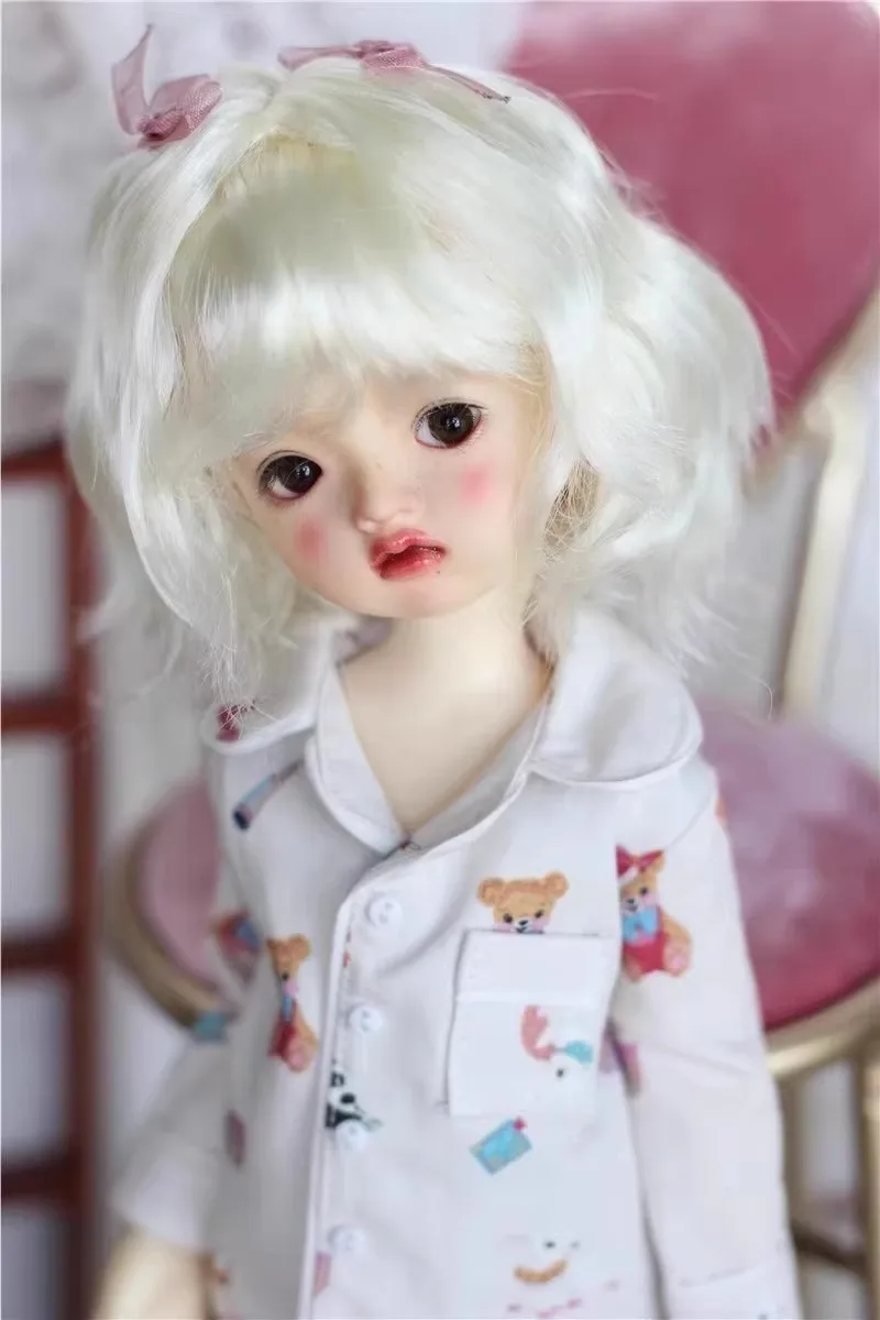 BJD Doll Girls Cute Wig 1/6 1/4 1/3 Milk Silk Natural Butterfly Knot Cute Toy Shoulder-Length Hair Wig Doll Accessories(no doll)