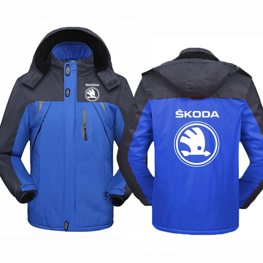 2023 New Men's Mountaineering Skoda Car Logo Winter Hooded Sweater Printing Padded Fashion Thicken Solid Zipper Jacket Coats