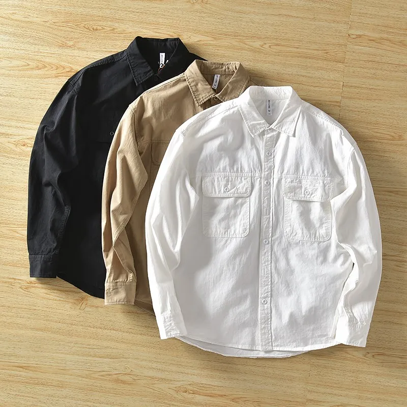 

Comfortable Full Cotton Men's Casual Long Sve irt with Ba Letter Embroidery Autumn Season Japanese Workwear Sle