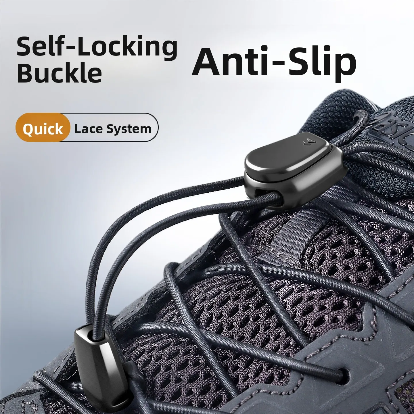 No-Tie Elastic Shoelaces Children Outdoor Sports Shoes Fixed Buckle Lazy Person's Clip Polyester Material Easy to Wear Black