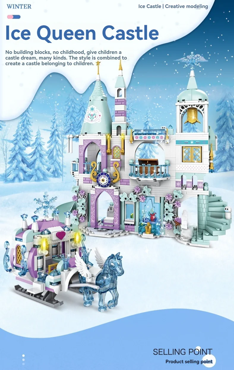742-teiliges Friends Princess Luxus-Eisschloss Spielplatzhaus Filmfiguren Winter Schnee Pferd Bausteine Spielzeug für Mädchen und Kinder – Detail 1