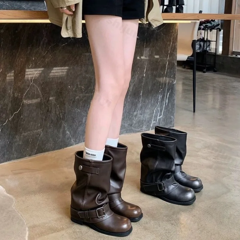 

Women Ankle Boots 2025 Autumn Fashion Round Toe Short Boot Ladies Casual Low Heel Shoes Leather Shoes High Quality Mujer Botas