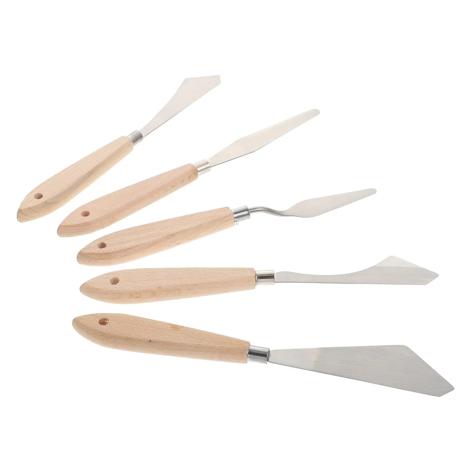 5pcs Oil Painting Knife Set Wooden Handle Spatulas Artists Tools Stainless Steel Supplies Students Teachers Painting Lovers