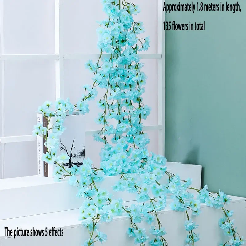 1 pezzo, vite di fiori di ciliegio artificiale da 95 pollici, parete di sfondo di piante finte appese per matrimoni, tavolo da festa, parete di decorazione per ufficio
