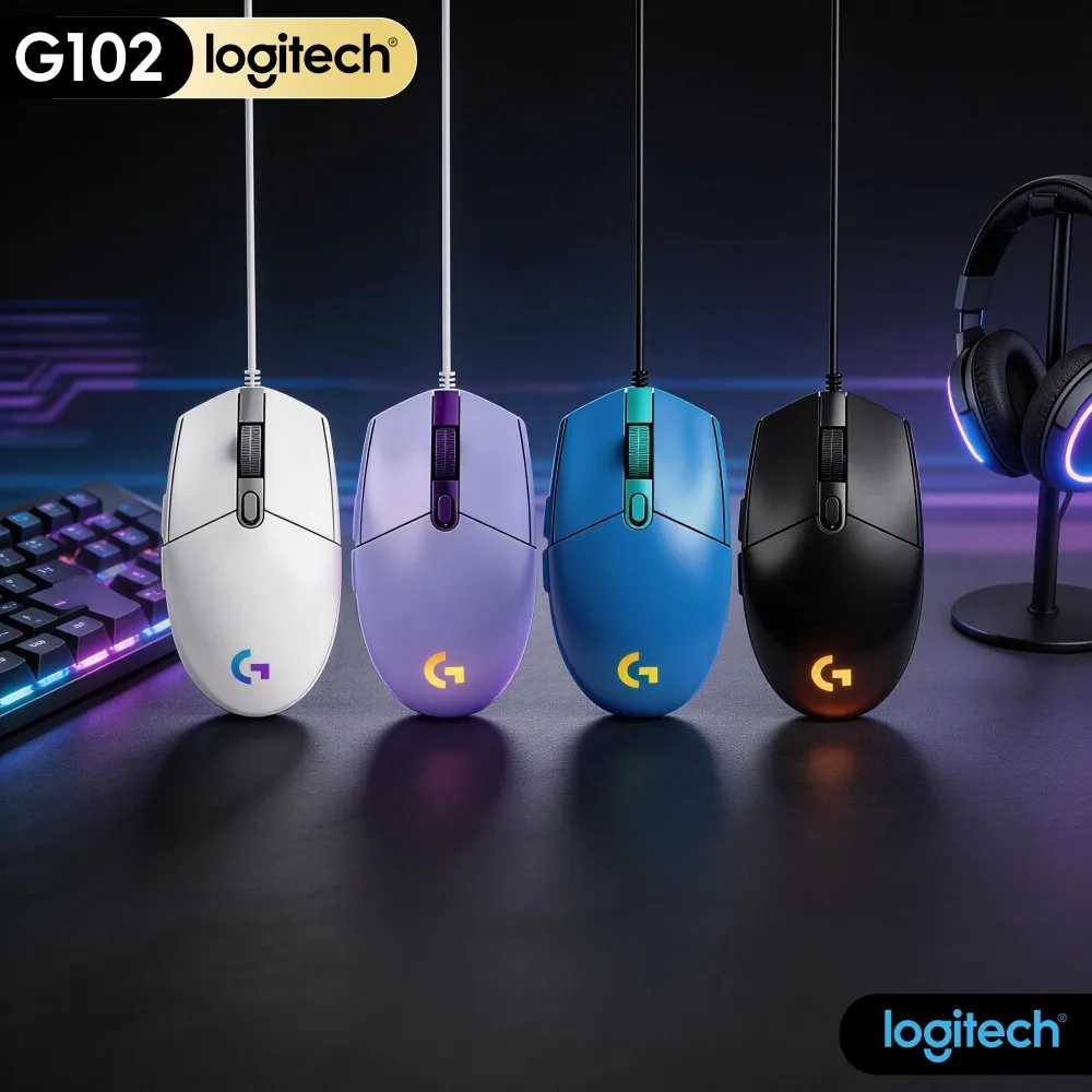Logitech G102 Gaming Mouse 1ms Response Rate 6 Custom Keys LIGHTSYNC RGB Optical Sensor Wired Computer Mice for CS LOL