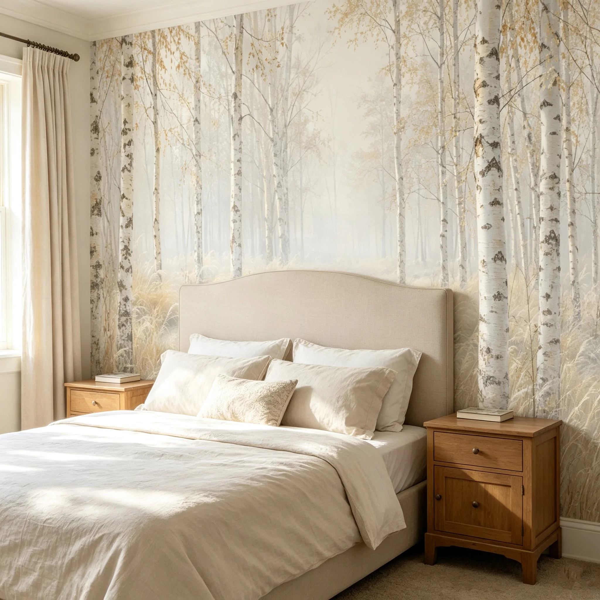 Custom Misty Birch Forest Wallpaper Mural Neutral Woodland Nature Wall Decor Living Room Non Self Adhesive Requires Glue