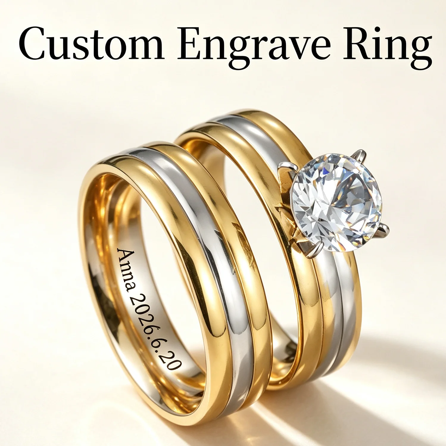 Fashion Couple Rings Luxury Women Strip Rhinestone Zircon Rings Bridal Set Men Stainless Steel Custom Ring Wedding Band Jewelry