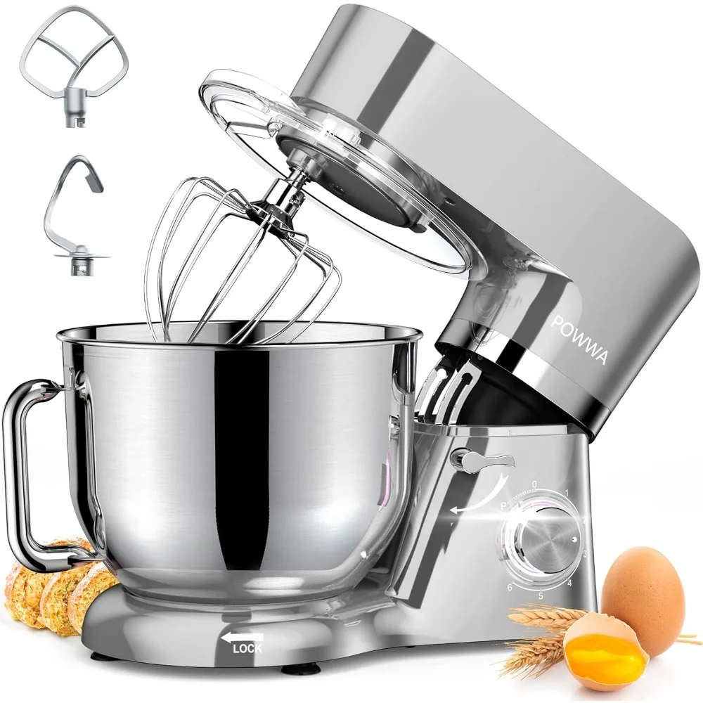 

Stand Mixer, Electric Mixer,Dough Hook, Mixing Beater & Splash Guard for Baking, Cake, Cookie (Silver-with Handle)