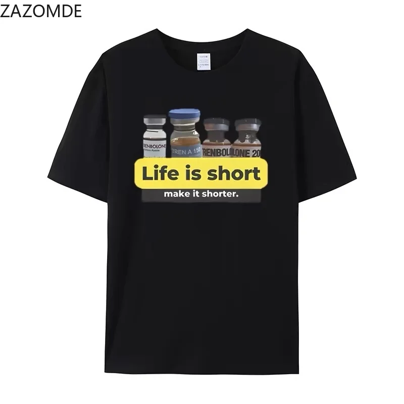 ZAZOMDE Casual Daily Wear Funny Slogan Tee Life Is Short Make It Shorter Letter Graphic Printing Unisex Street Fashion T Shirts