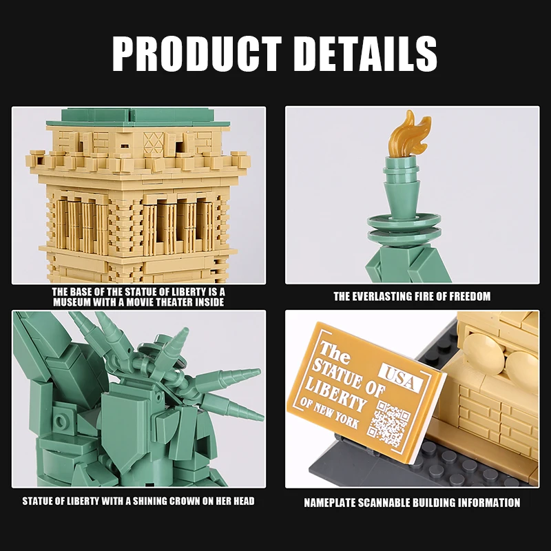 1577 Pieces Architecture Statue of Liberty Large Collection Building Blocks Set Model Gift for Kids and Adults Compatible