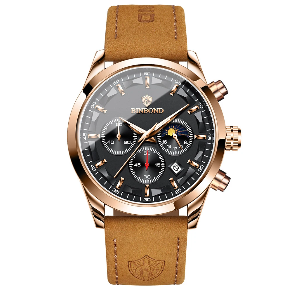 BINBOND New Men Quartz Watch Fashion Casual Luminous Wristwatch 30M Waterproof Multifunctional Student Sports Watch Reloj Hombre