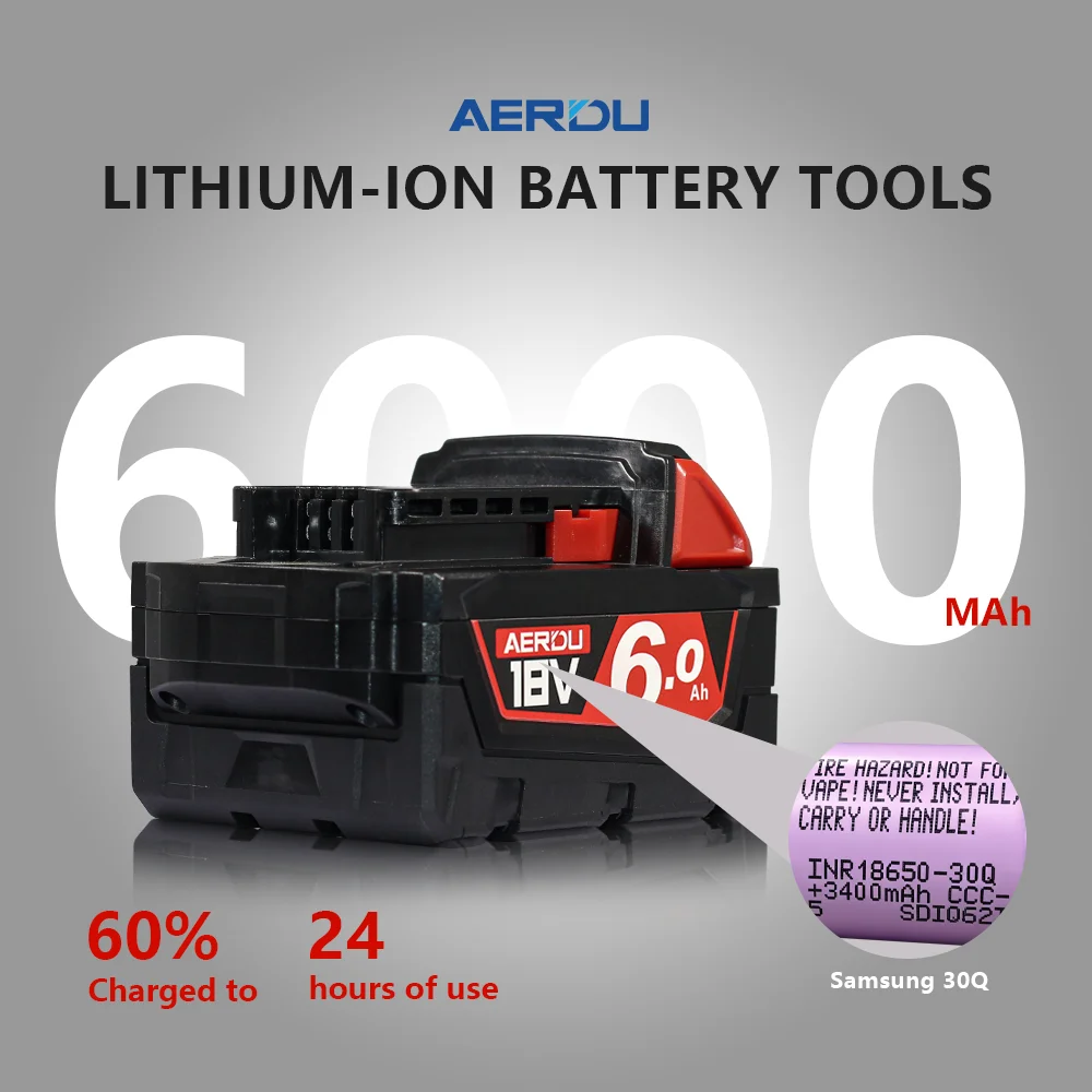 AERDU capacity 6Ah 18V Power Tool Batteries Brand new 30Q Li-ion Battery FOR Milwaukee M18 18V M18B6 18V XC Actual 48-11-1815