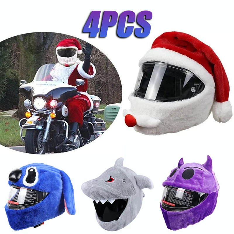 4PCS Motorcycle Helmet Cover Funny Helmet Riding Protective Cover Plush Cartoon Helmet Imp Splicing Head Cover