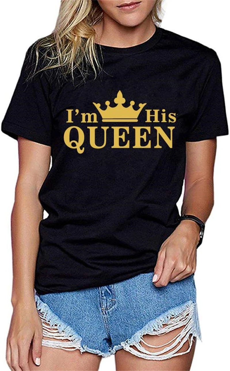 2025 New Valentine's Day Gift T Shirt Women Men Couple Summer 3D Print His Queen Her King Crown Couple Tee Shirts Polyester Tops