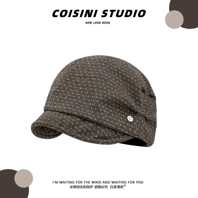 Ins Retro Floral Soft-brimmed Beanies for Women Spring and Autumn Street Trend Versatile Niche Literary Leisure Pullover Hats