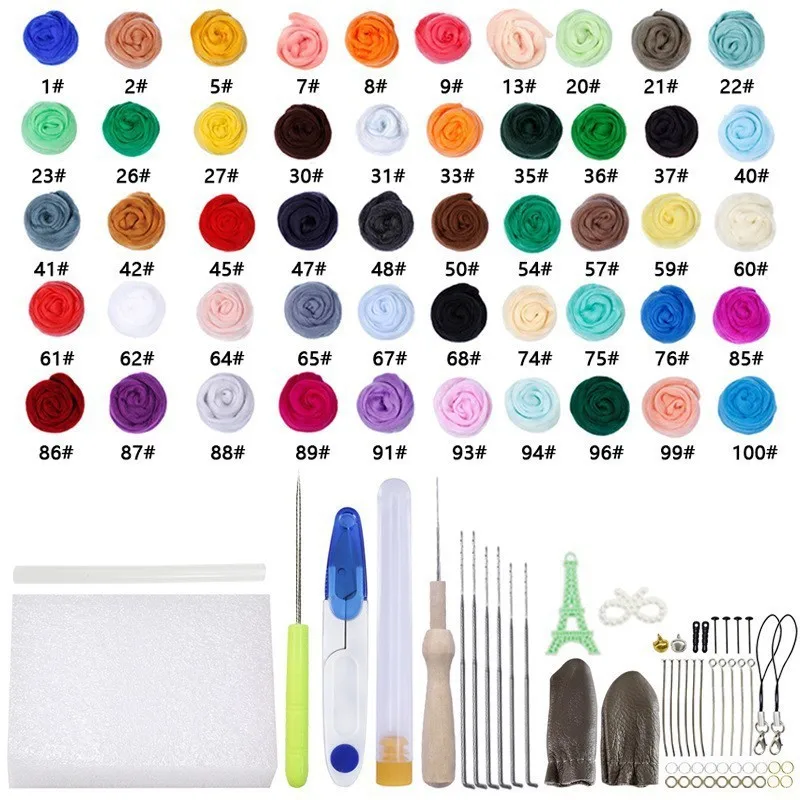 40-Farben-Nadelfilz-Set, Wollfilz-Werkzeuge, handgefertigtes Filznadel-Set, Wollfilz, Stoff, Materialien, Zubehör