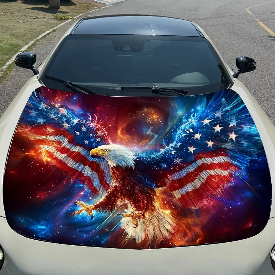 ملصق غطاء السيارة Star Spangled Banner Element Eagle - غلاف فينيل PVC متين لحماية المحرك، نمط أنيق وتصميم جريء، #3