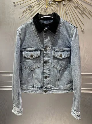 

2024 Women's Clothing Velvet collar patchwork denim jacket Spring Summer New No.26