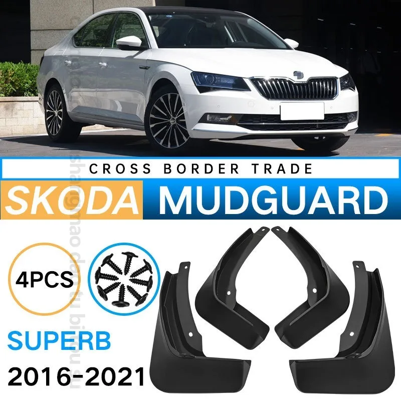 For Skoda Superb 2016-2021 Mud Flaps Tire Splash Guards Black 4PCS Set Exterior Car Accessories for Fender Protector Perfect Fit