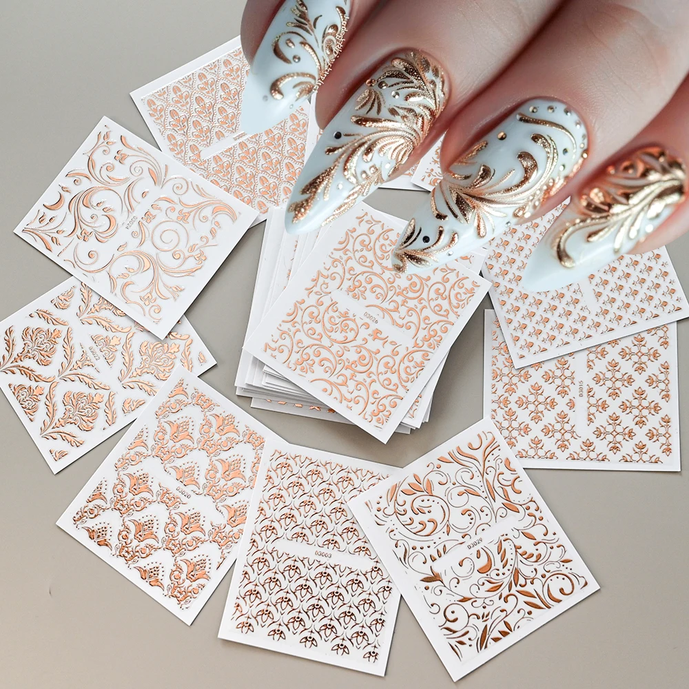 30pcs Gold Hollow Lace Flowers Nails Stickers Set Sexy Fishnet Mandala Pattern Nail Slider Decals DIY Manicure Charm Decorations