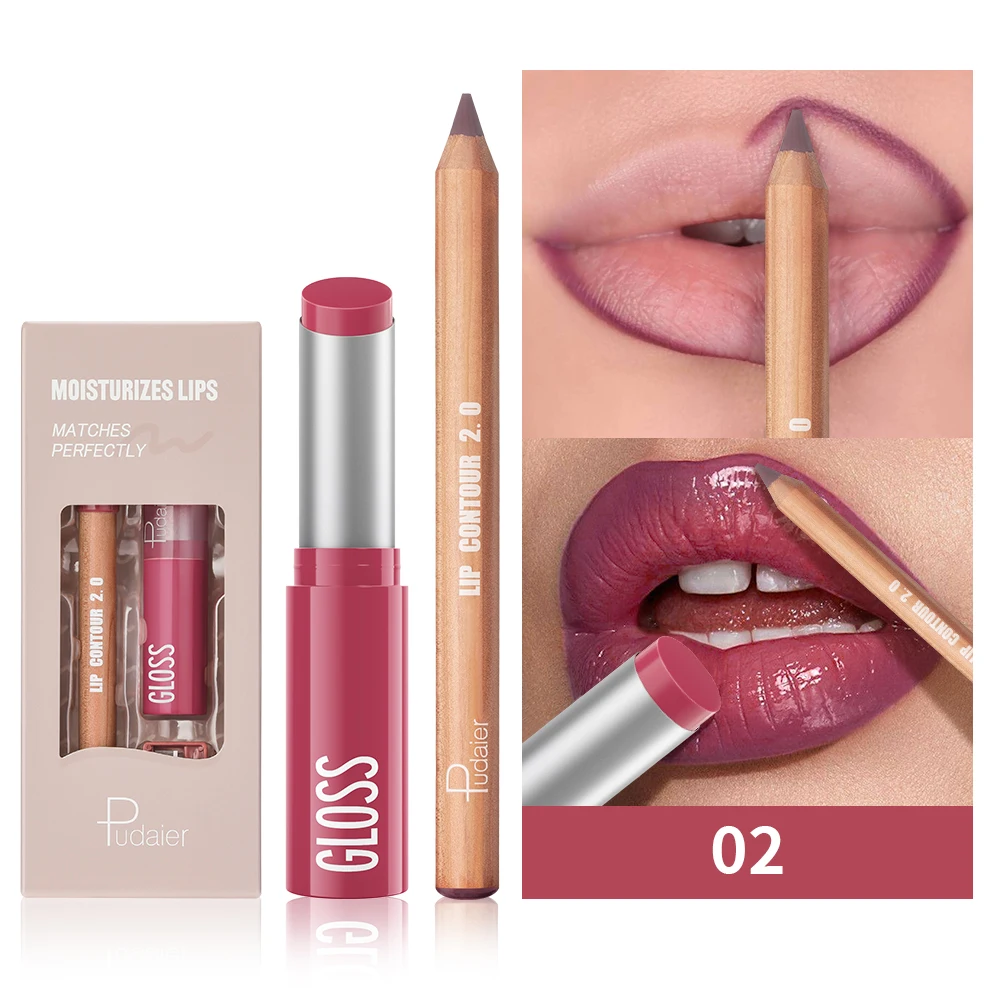 Conjunto de delineador labial e batom/brilho labial, batom fosco à prova d'água de longa duração, lápis delineador labial de ponta dupla, nutritivo
