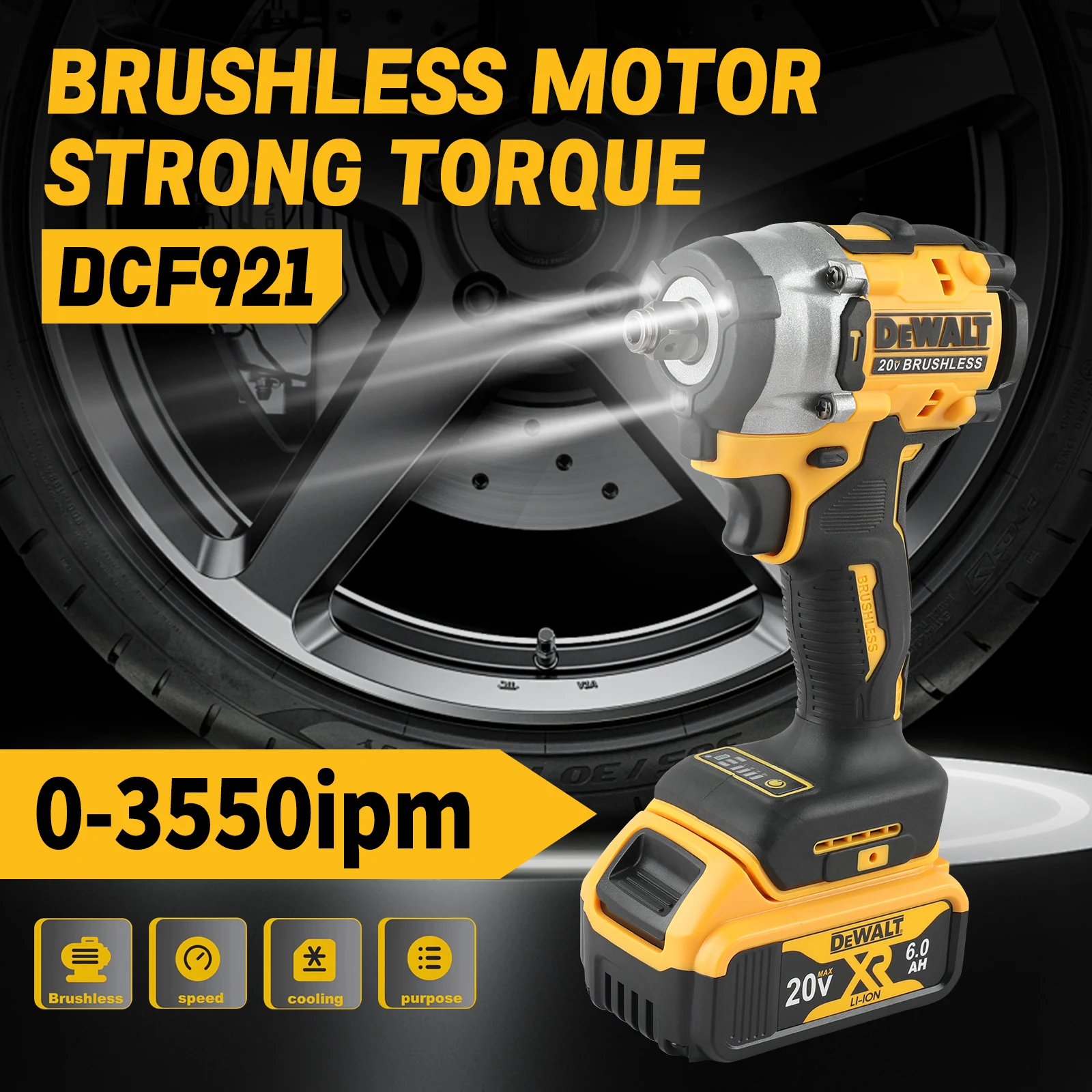 

DEWALT Brushless 20V Max Cordless Wrench 1/2 Inch Cordless Impact Wrench Variable Speed Rechargeable Lithium Battery Wrench