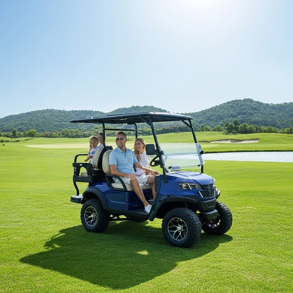 New Style Leather Fabric 1-2 Seaters Quadricycle Electric Sightseeing Golf Cart 60V 3500W Motor Steel Frame Lithium Battery CE