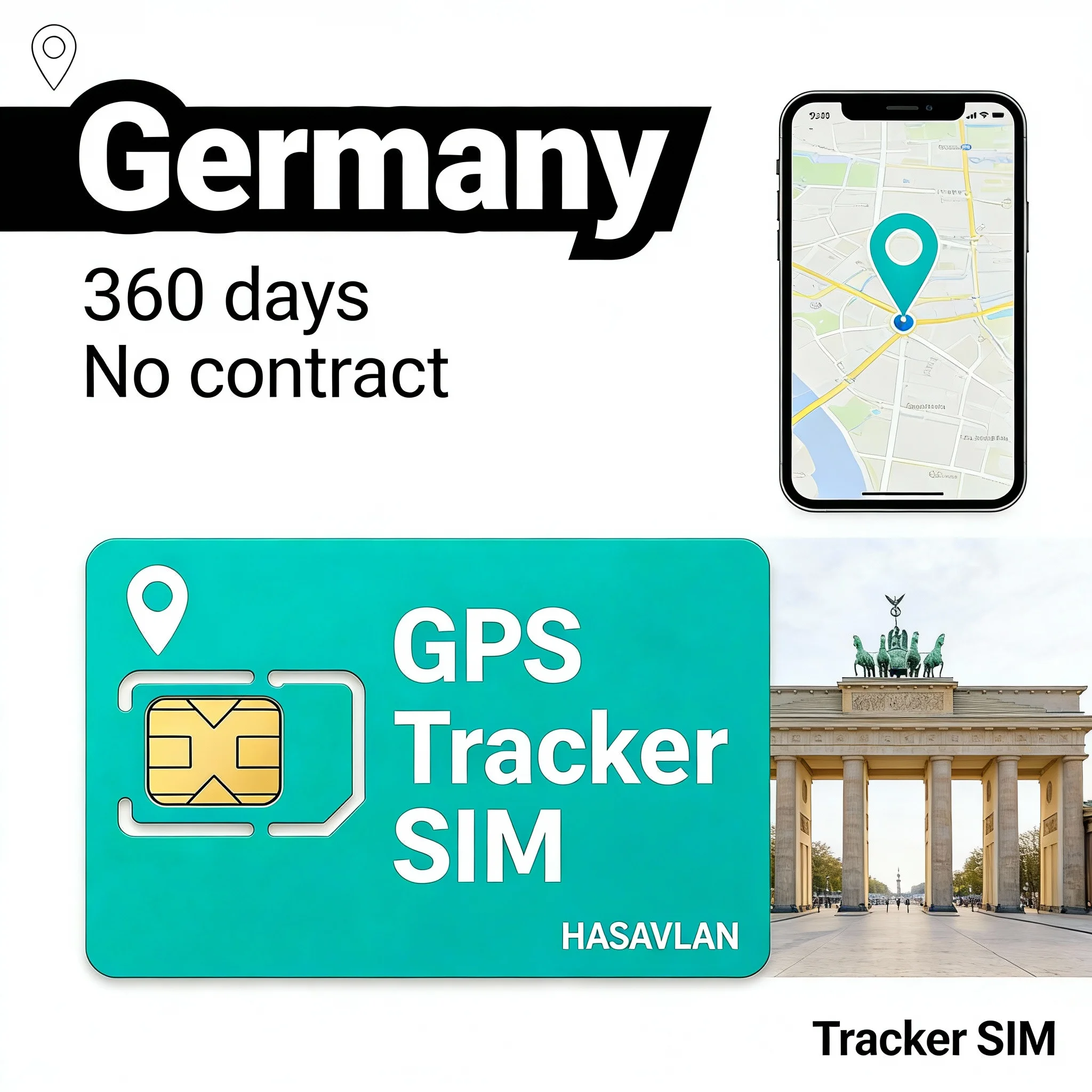 

4G SIM card tracker Germany – standard/micro/nano 2G/3G/4G Cat1 LTE no contract 360MB/360 days for TK915 S20 Model etc.