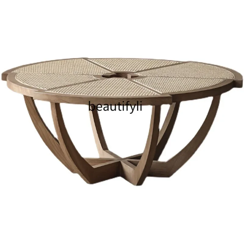 

Japanese style solid wood round rattan coffee table ash wood modern creative low table round coffee table Nordic0420