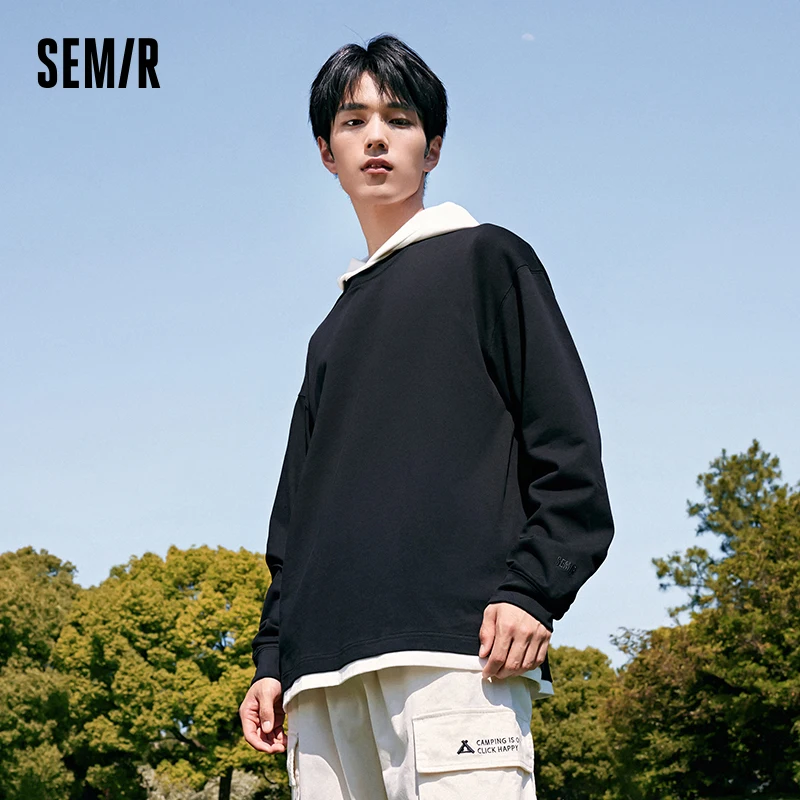 Semir 2023 Men T-shirt Long-sleeved T-shirt Autumn New Simple Commuter Fashion Loose Knitted Top for Men