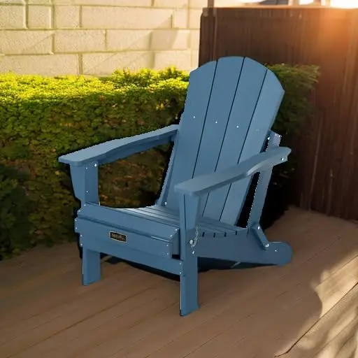 Folding Adirondack Chairs with Cup Holder, Outdoor Fire Pit - Blue | Foldable Adirondack Chair, Weather Resistant Patio Chair