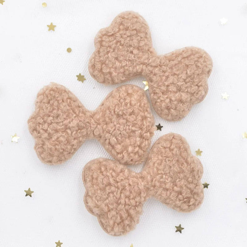 8Pcs Fashion Teddy Plush Padded Patches Soft Bow Tie Appliques for Crafts Clothes Stickers Supplies DIY Hair Clips Ornament
