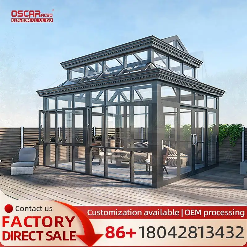 

Free Standing Aluminum Electric 4 Season Solarium Curved Outdoor Glass Enclosure for Patio Balcony Garden sunroom