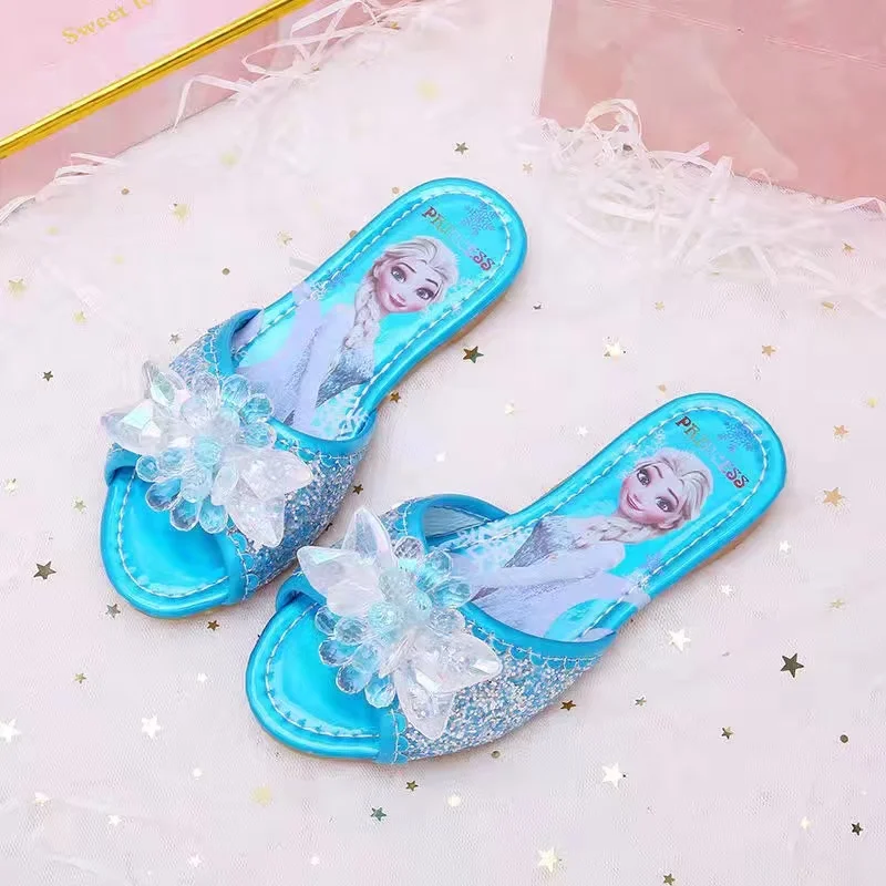 Disney Girls pantofole Cartoon Frozen Elsa Print Summer Children Lovely Soft Bottom Outdoor Princess Flat Kid scarpe con foro antiscivolo