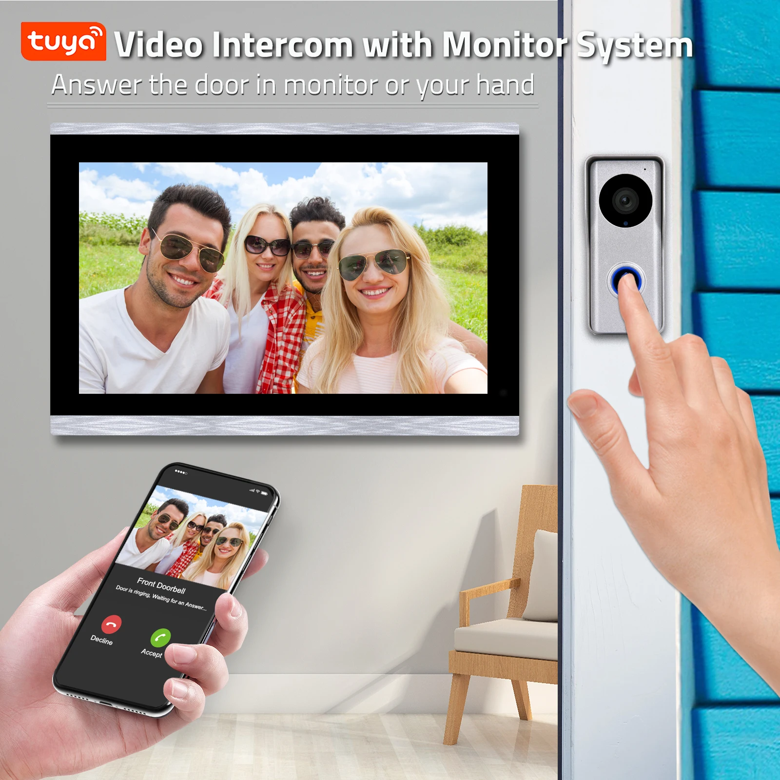 1080P 10.1 Inch Touch Screen Wifi Video Doorbell, Smart TUYA APP Home Video Intercom 32G Card Rceord Kit Motion Detection Unlcok