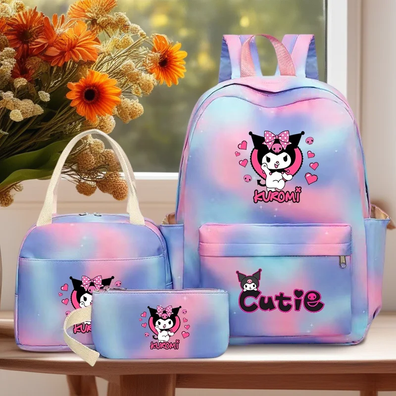 Kuromi My Melody Backpack Set Lunch Bag And Pencil Case Lightweight Large Capacity Cartoon Back-to-school Outdoor Travel Gift