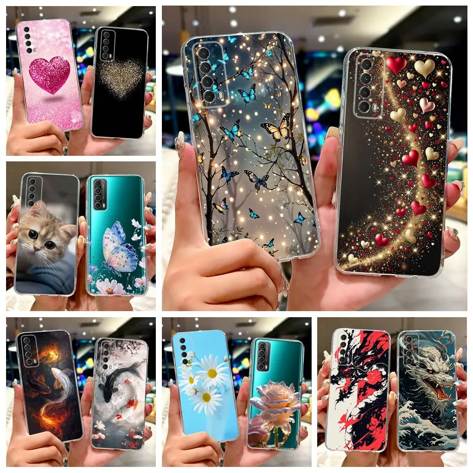 

For Huawei P Smart 2021 Case PPA-LX1 New Luxury Painted Cover Soft Silicone Case For Huawei Y7a Y 7a PSmart 2021 Back Cover Bags