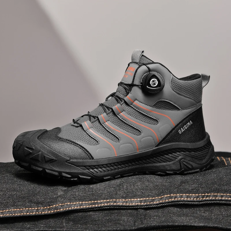 

Осенние и зимние кожаные ботинки с вращающимися пуговицами, модные короткие ботинки, военные ботинки, уличные походные ботинки с защитой от столкновений