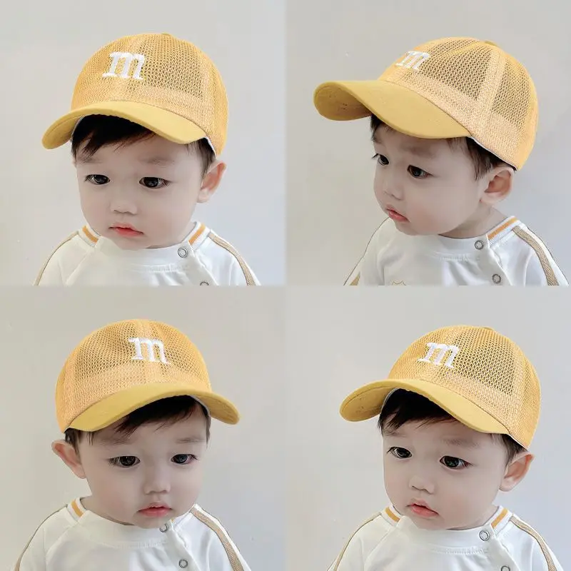 Korean Letter Baby Baseball Cap Summer Mesh Adjustable Hollow Peaked Cap for Boys Girls Cute Infant Toddler Kids Sun Hats Gorras