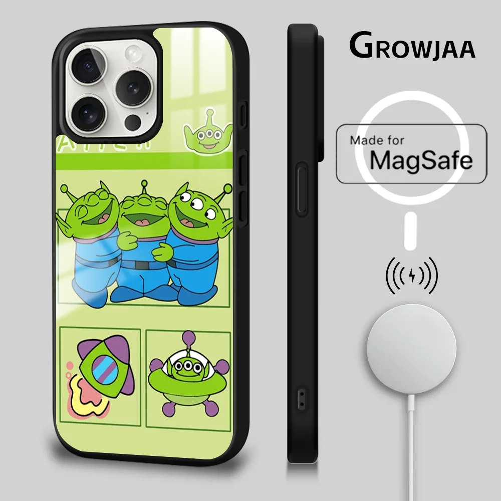 Disney Toy Story Alien Phone Case For iPhone 16 15 14 13 12 11 Pro Max Plus Mini New Magsafe Mirror Wireless Magnetic Cover