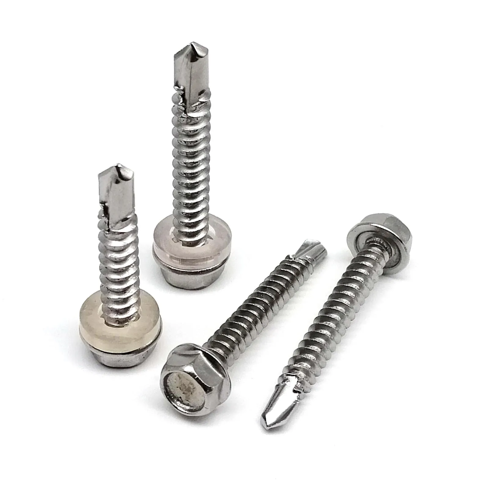 10pc m 4,2 bis m 6,3 Edelstahl Außen sechs kant Flansch kopf Bohr schwanz selbst schneidende Schwalben schwanz schraube mit PVC-Dichtung kragen – Detail 4