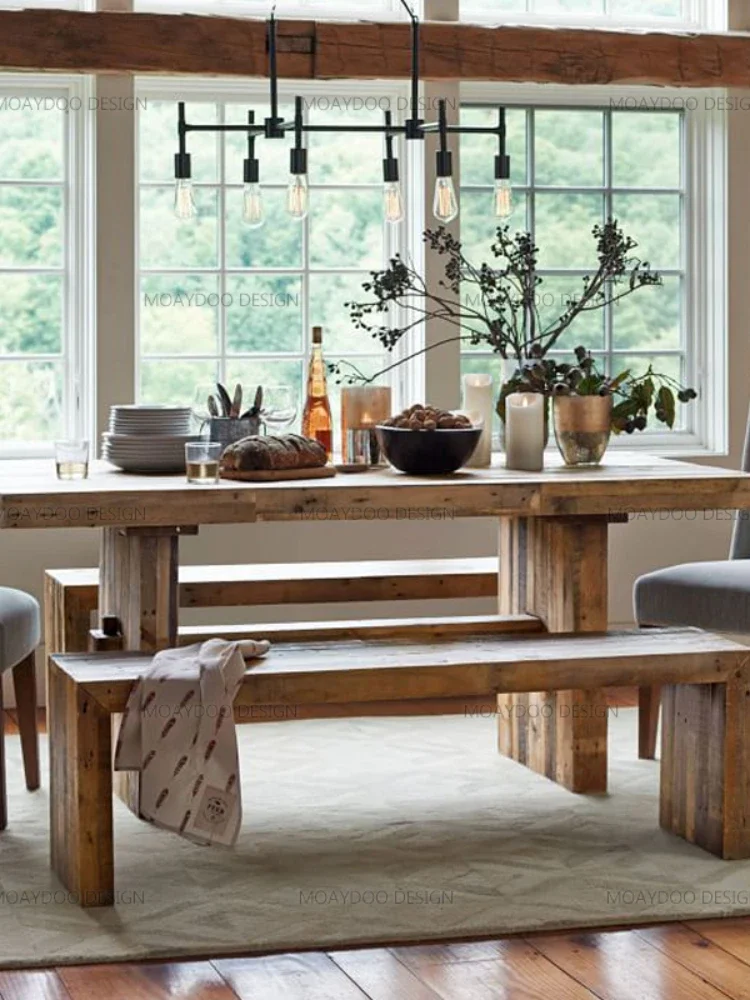 Dining Table Tea Table Long Table Mid-Ancient Solid Wood Kitchen Island Modern Log Style